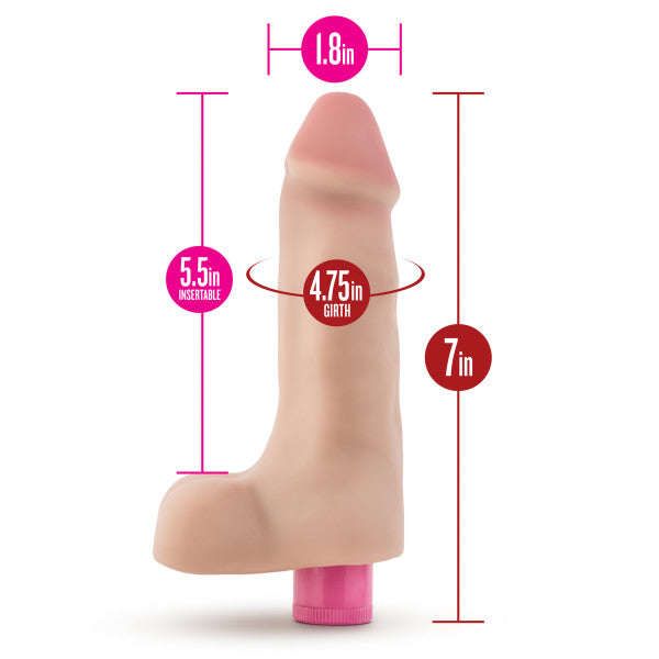 X5 7" Vibrating Cock Dildo w/ Balls Flesh/Beige