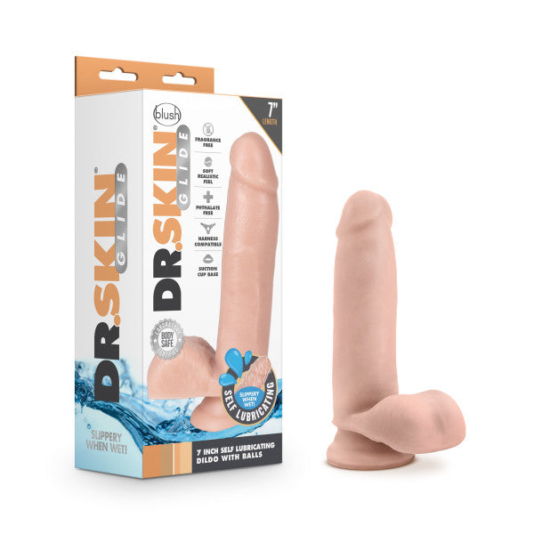 DR. Skin Glide  7" Self Lubricating Dildo w/ Balls Vanilla
