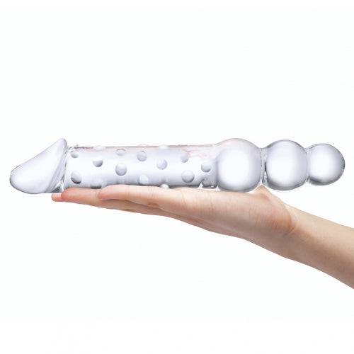GLAS 12IN DOUBLE ENDED DILDO W / ANAL BEADS