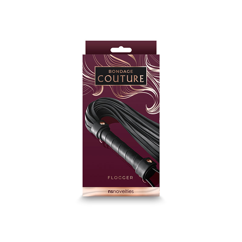 BONDAGE COUTURE FLOGGER BLACK W/ ROSE GOLD
