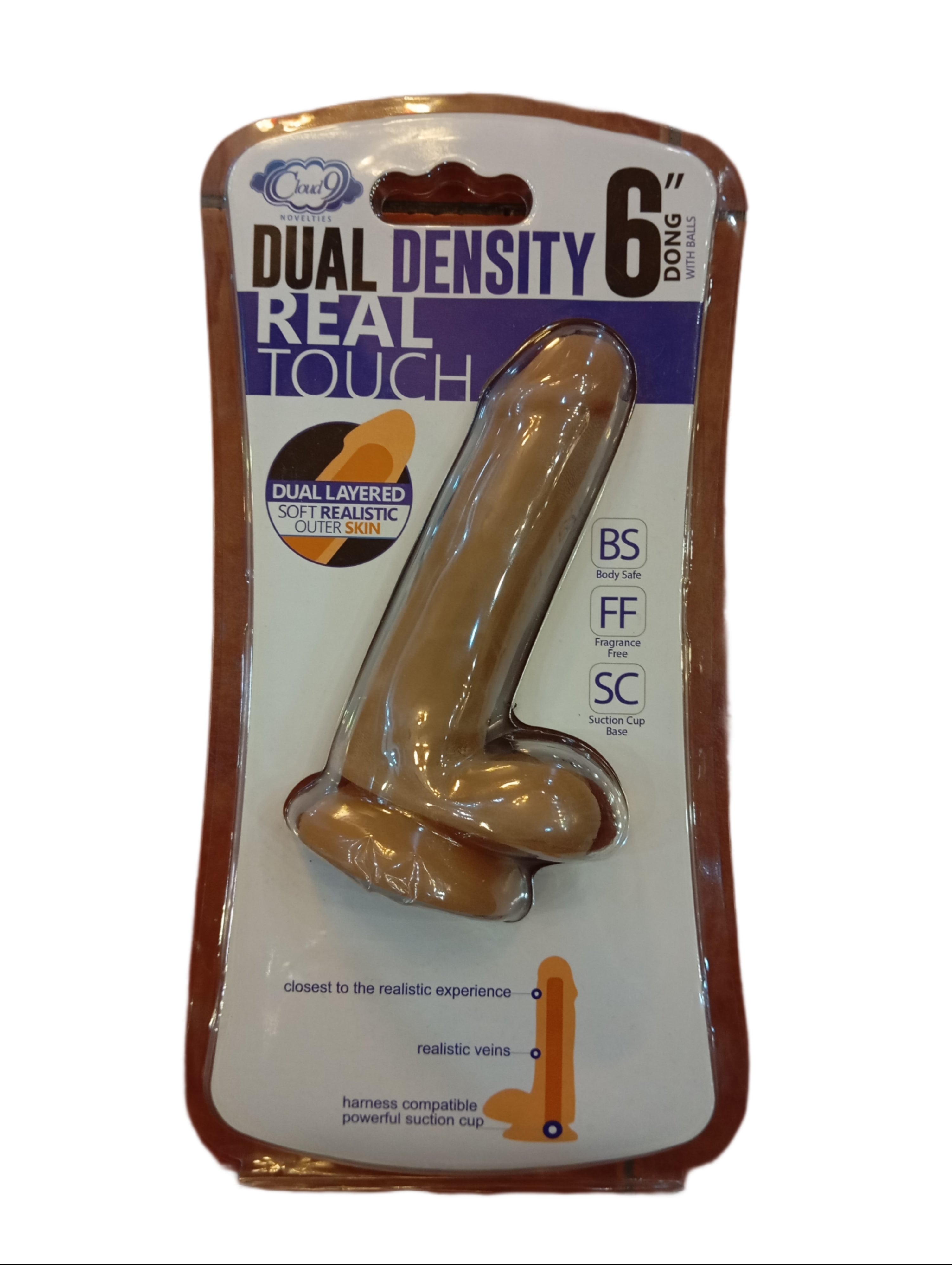 CLOUD 9 DUAL DENSITY DILDO 6IN W/ BALLS TAN/ MOCHA