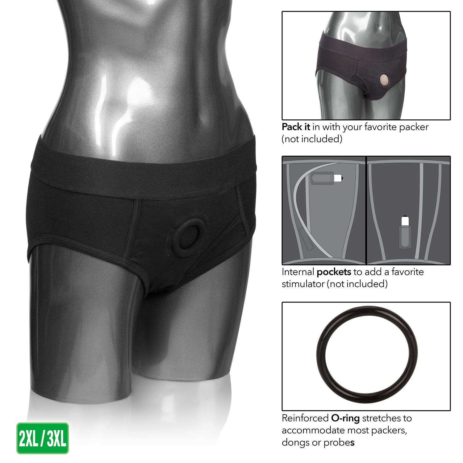 PACKER GEAR BLACK BRIEF HARNESS 2XL/3XL