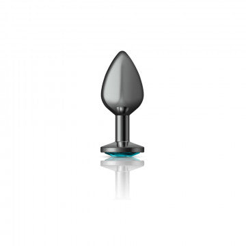 CHEEKY CHARMS ROUND TEAL MEDIUM GUNMETAL BUTT PLUG