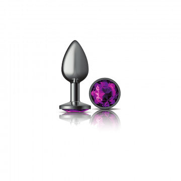 CHEEKY CHARMS ROUND PURPLE SMALL GUNMETAL BUTT PLUG