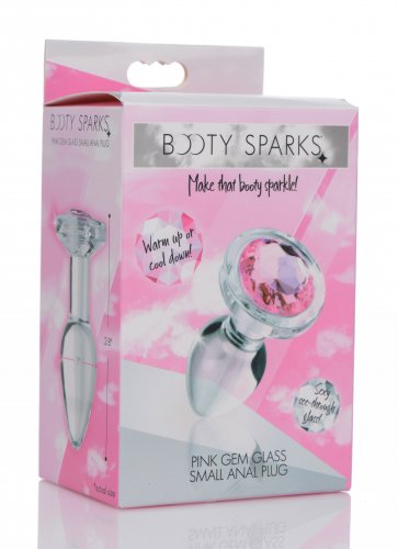 BOOTY SPARKS PINK GEM GLASS ANAL PLUG SMALL