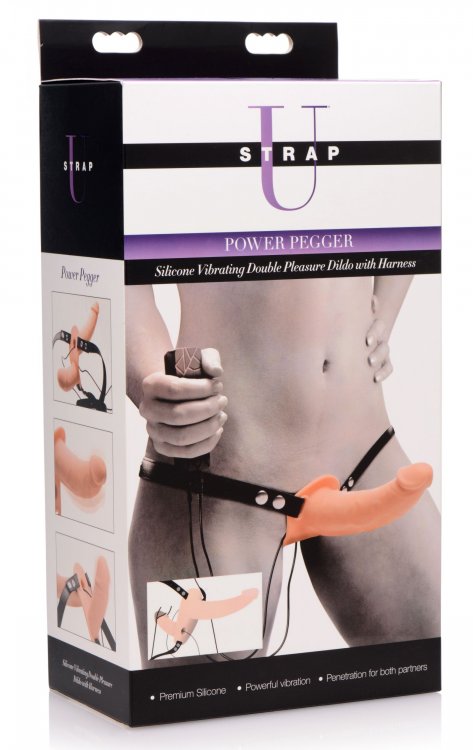Strap U Power Pegger Silicone Vibrating Double Pleasure Dildo