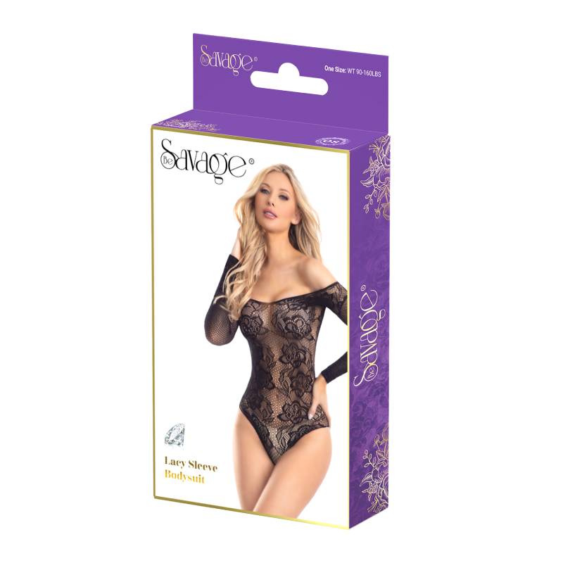 LACY SLEEVE BODYSUIT BLACK