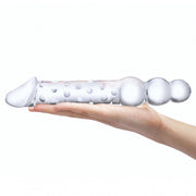 GLAS 12IN DOUBLE ENDED DILDO W / ANAL BEADS