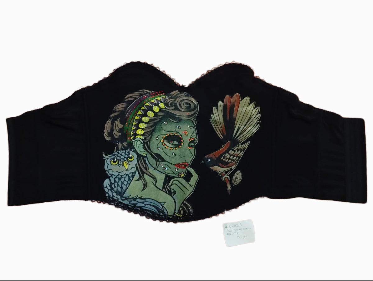Black corset with woman and  bird design large