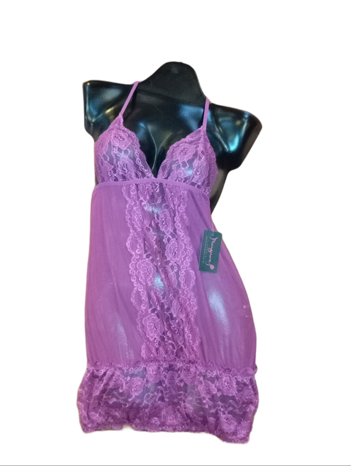 Purple lace mesh babydoll